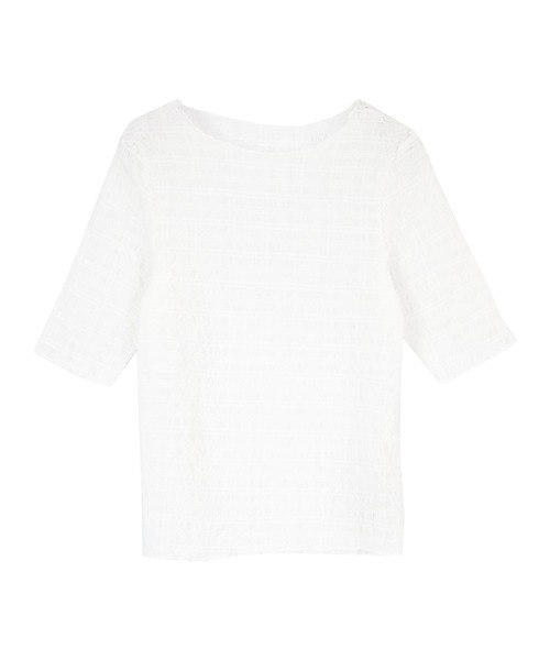 titivate(ティティベイト)の「クラッシュジャガード5分袖トップス(Tシャツ/カットソー・レディース・ホワイト/グリーン/パープル/ブラック・M)」の2枚目の写真