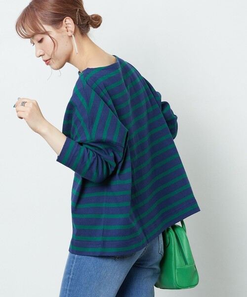 FREAK'S STORE(フリークスストア)の「▽【WEB限定】バスクTシャツ(Tシャツ/カットソー・レディース・ホワイト/ブラック系その他/ブラック×パープル/ホワイト×ブラック/グレー×ホワイト/ネイビー×ホワイト/ベージュ系その他/ネイビー系1/ブラック/ネイビー系2/ベージュ×ブラック/ホワイト系その他/ラベンダー/オレンジ/ダークネイビー・フリ-)」の13枚目の写真