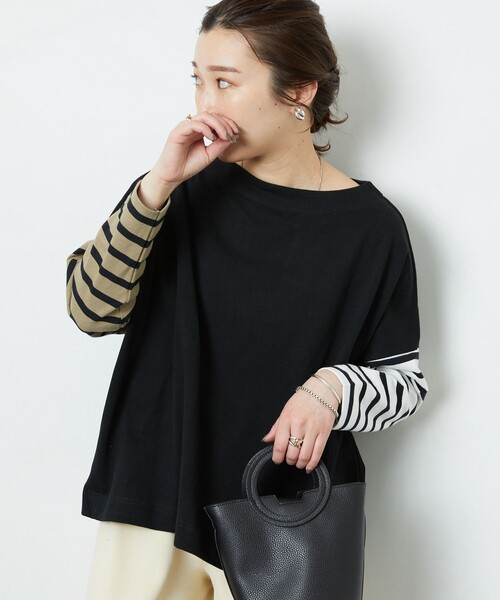 FREAK'S STORE(フリークスストア)の「▽【WEB限定】バスクTシャツ(Tシャツ/カットソー・レディース・ホワイト/ブラック系その他/ブラック×パープル/ホワイト×ブラック/グレー×ホワイト/ネイビー×ホワイト/ベージュ系その他/ネイビー系1/ブラック/ネイビー系2/ベージュ×ブラック/ホワイト系その他/ラベンダー/オレンジ/ダークネイビー・フリ-)」の5枚目の写真