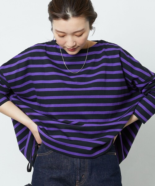 FREAK'S STORE(フリークスストア)の「▽【WEB限定】バスクTシャツ(Tシャツ/カットソー・レディース・ホワイト/ブラック系その他/ブラック×パープル/ホワイト×ブラック/グレー×ホワイト/ネイビー×ホワイト/ベージュ系その他/ネイビー系1/ブラック/ネイビー系2/ベージュ×ブラック/ホワイト系その他/ラベンダー/オレンジ/ダークネイビー・フリ-)」の6枚目の写真