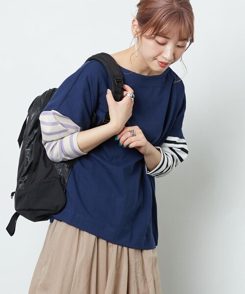 FREAK'S STORE(フリークスストア)の「▽【WEB限定】バスクTシャツ(Tシャツ/カットソー・レディース・ホワイト/ブラック系その他/ブラック×パープル/ホワイト×ブラック/グレー×ホワイト/ネイビー×ホワイト/ベージュ系その他/ネイビー系1/ブラック/ネイビー系2/ベージュ×ブラック/ホワイト系その他/ラベンダー/オレンジ/ダークネイビー・フリ-)」の10枚目の写真