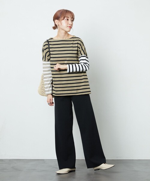 FREAK'S STORE(フリークスストア)の「▽【WEB限定】バスクTシャツ(Tシャツ/カットソー・レディース・ホワイト/ブラック系その他/ブラック×パープル/ホワイト×ブラック/グレー×ホワイト/ネイビー×ホワイト/ベージュ系その他/ネイビー系1/ブラック/ネイビー系2/ベージュ×ブラック/ホワイト系その他/ラベンダー/オレンジ/ダークネイビー・フリ-)」の16枚目の写真