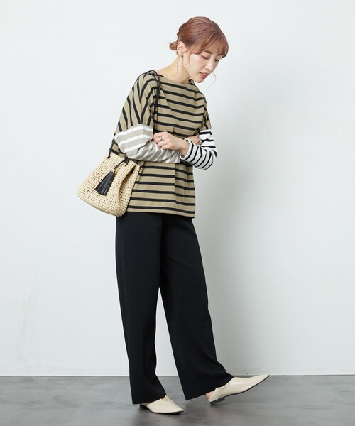 FREAK'S STORE(フリークスストア)の「▽【WEB限定】バスクTシャツ(Tシャツ/カットソー・レディース・ホワイト/ブラック系その他/ブラック×パープル/ホワイト×ブラック/グレー×ホワイト/ネイビー×ホワイト/ベージュ系その他/ネイビー系1/ブラック/ネイビー系2/ベージュ×ブラック/ホワイト系その他/ラベンダー/オレンジ/ダークネイビー・フリ-)」の18枚目の写真