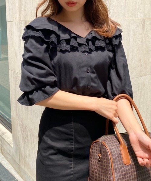 one after another NICE CLAUP（ワンアフターアナザーナイスクラップ）の「フリル衿アソートブラウス（シャツ/ブラウス・レディース・ブラック/アイボリー/ドット/チェック・FREE）」の2枚目の写真