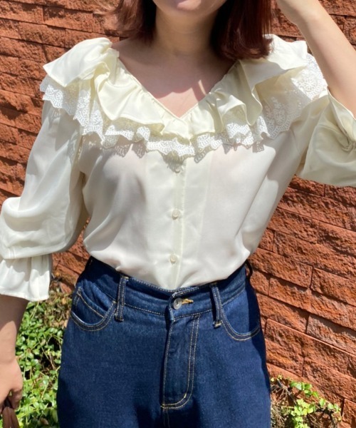 one after another NICE CLAUP（ワンアフターアナザーナイスクラップ）の「フリル衿アソートブラウス（シャツ/ブラウス・レディース・ブラック/アイボリー/ドット/チェック・FREE）」の21枚目の写真