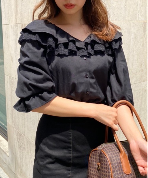 one after another NICE CLAUP（ワンアフターアナザーナイスクラップ）の「フリル衿アソートブラウス（シャツ/ブラウス・レディース・ブラック/アイボリー/ドット/チェック・FREE）」の12枚目の写真