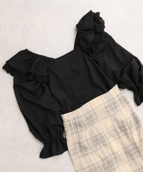 one after another NICE CLAUP（ワンアフターアナザーナイスクラップ）の「フリル衿アソートブラウス（シャツ/ブラウス・レディース・ブラック/アイボリー/ドット/チェック・FREE）」の7枚目の写真