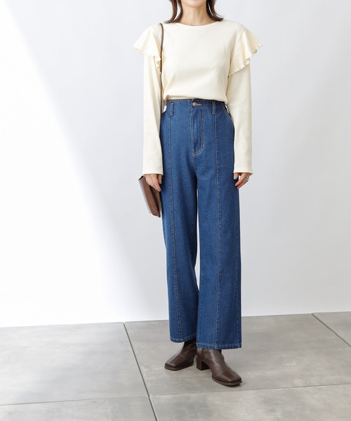 COLONY 2139（コロニートゥーワンスリーナイン）の「ランダムテレコ肩フリル長袖Tシャツ（Tシャツ/カットソー・レディース・アイボリー/ブルー/ブラック・SMALL/MEDIUM）」の9枚目の写真