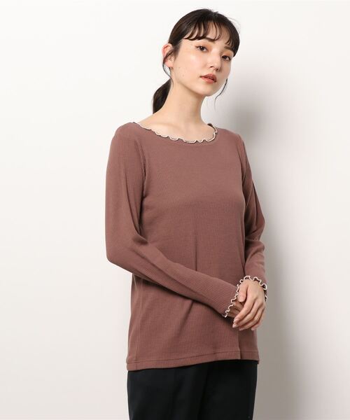 Samansa Mos2（サマンサ モスモス）の「配色メローリブカットソー（Tシャツ/カットソー・レディース・ダークブラウン/ベージュ/キナリ/ブラウン・ﾌﾘ-）」の3枚目の写真