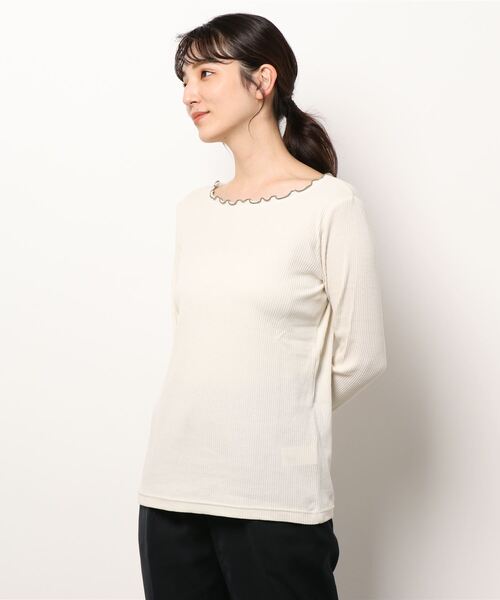 Samansa Mos2（サマンサ モスモス）の「配色メローリブカットソー（Tシャツ/カットソー・レディース・ダークブラウン/ベージュ/キナリ/ブラウン・ﾌﾘ-）」の2枚目の写真