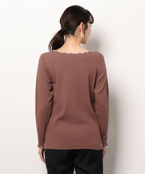 Samansa Mos2（サマンサ モスモス）の「配色メローリブカットソー（Tシャツ/カットソー・レディース・ダークブラウン/ベージュ/キナリ/ブラウン・ﾌﾘ-）」の6枚目の写真