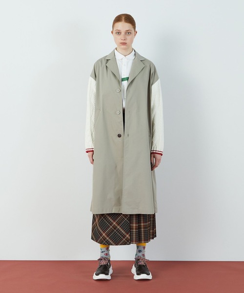 FRAPBOIS（フラボア）の「ケーブルチェスター コート（その他アウター・レディース・グレイッシュベージュ/チャコールグレー・1/2）」の2枚目の写真