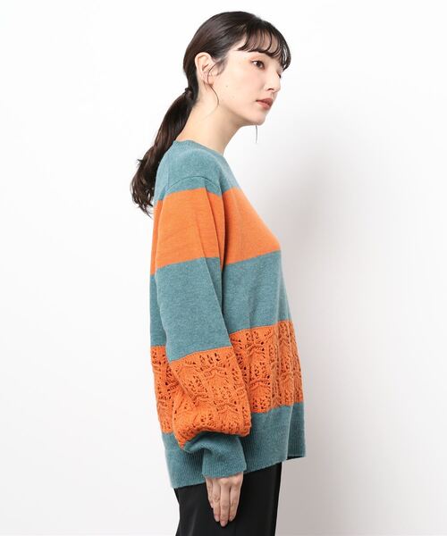 blanc basque(ブランバスク)の「BLANC basque ブランバスク 太透かし編みボーダーニット(ニット/セーター・レディース・ターコイズブルー/ブラック・38)」の7枚目の写真