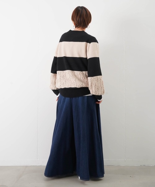 blanc basque(ブランバスク)の「BLANC basque ブランバスク 太透かし編みボーダーニット(ニット/セーター・レディース・ターコイズブルー/ブラック・38)」の6枚目の写真