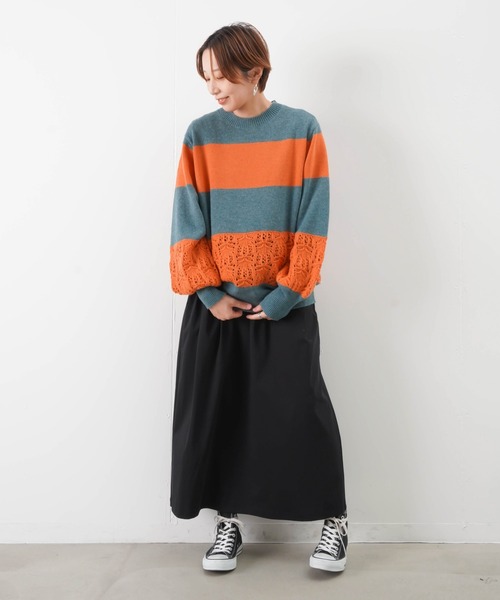 blanc basque(ブランバスク)の「BLANC basque ブランバスク 太透かし編みボーダーニット(ニット/セーター・レディース・ターコイズブルー/ブラック・38)」の4枚目の写真