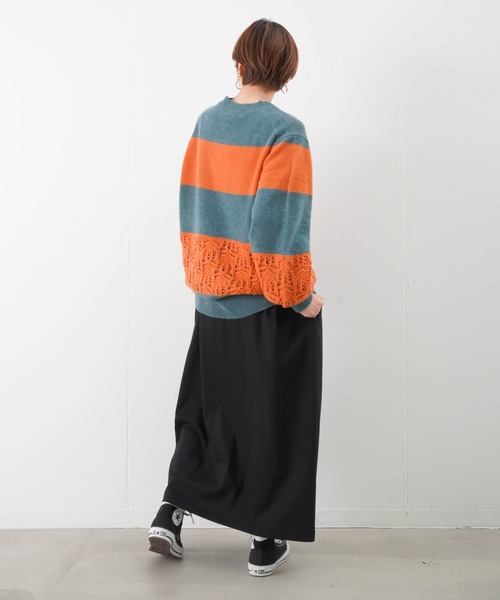 blanc basque(ブランバスク)の「BLANC basque ブランバスク 太透かし編みボーダーニット(ニット/セーター・レディース・ターコイズブルー/ブラック・38)」の12枚目の写真