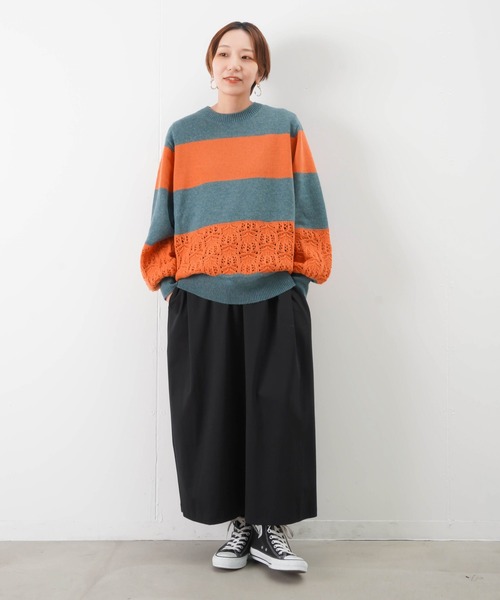 blanc basque(ブランバスク)の「BLANC basque ブランバスク 太透かし編みボーダーニット(ニット/セーター・レディース・ターコイズブルー/ブラック・38)」の11枚目の写真