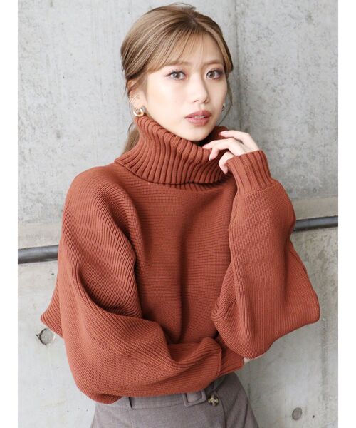 MURUA（ムルーア）の「BIGタートルニットプルオーバー（ニット/セーター・レディース・ブラック/ブルー/ブラウン/モカ/アイボリー・FREE）」の3枚目の写真