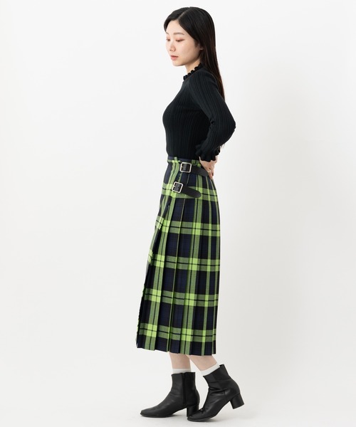 【美品】オニールオブダブリン 牛革ベルト ウール プリーツ スカート GB10 O'neil of Dublin - 両脇ベルト 後プリーツスカート （定番：83cm丈