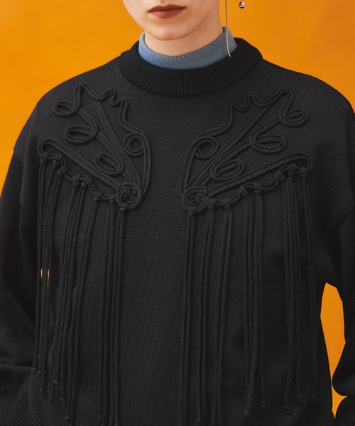 PUBLIC TOKYO(パブリックトウキョウ)の「エンブロイダリーフリンジニット(ニット/セーター・レディース・ブラック/ベージュ/アイボリー・FREE)」の9枚目の写真