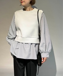 PICCIN | ストライプ切り替えダンボールニットプルオーバー(Tシャツ/カットソー)