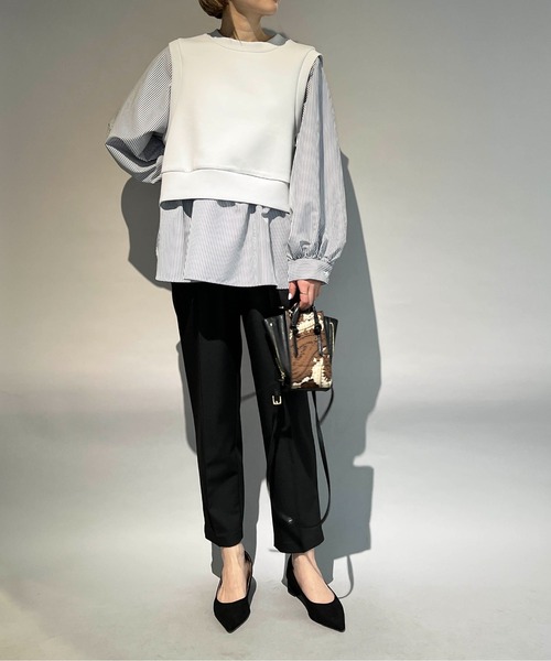 PICCIN（ピッチン）の「ストライプ切り替えダンボールニットプルオーバー（Tシャツ/カットソー・レディース・オフホワイト/ライトグレー・M）」の10枚目の写真