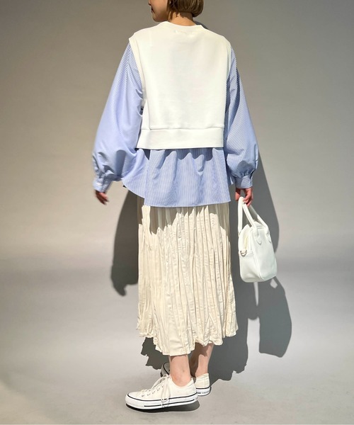 PICCIN（ピッチン）の「ストライプ切り替えダンボールニットプルオーバー（Tシャツ/カットソー・レディース・オフホワイト/ライトグレー・M）」の8枚目の写真