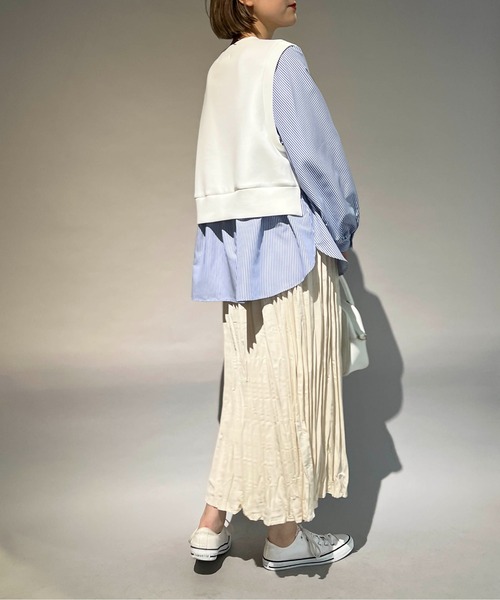 PICCIN（ピッチン）の「ストライプ切り替えダンボールニットプルオーバー（Tシャツ/カットソー・レディース・オフホワイト/ライトグレー・M）」の18枚目の写真