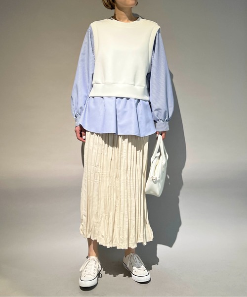 PICCIN（ピッチン）の「ストライプ切り替えダンボールニットプルオーバー（Tシャツ/カットソー・レディース・オフホワイト/ライトグレー・M）」の22枚目の写真