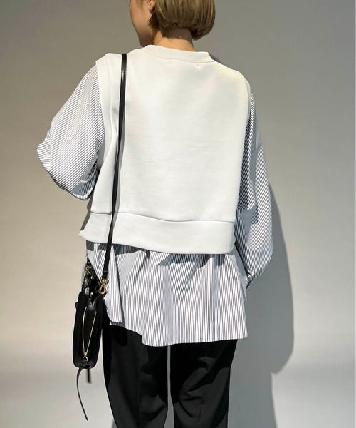 PICCIN（ピッチン）の「ストライプ切り替えダンボールニットプルオーバー（Tシャツ/カットソー・レディース・オフホワイト/ライトグレー・M）」の6枚目の写真