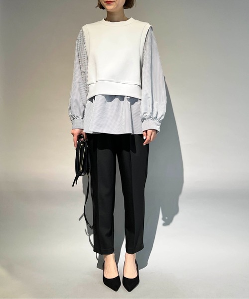 PICCIN（ピッチン）の「ストライプ切り替えダンボールニットプルオーバー（Tシャツ/カットソー・レディース・オフホワイト/ライトグレー・M）」の13枚目の写真