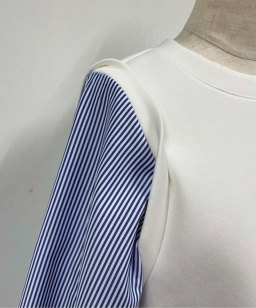 PICCIN（ピッチン）の「ストライプ切り替えダンボールニットプルオーバー（Tシャツ/カットソー・レディース・オフホワイト/ライトグレー・M）」の16枚目の写真