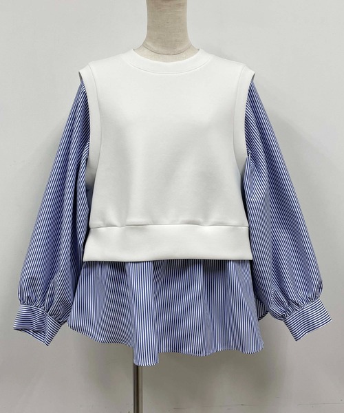 PICCIN（ピッチン）の「ストライプ切り替えダンボールニットプルオーバー（Tシャツ/カットソー・レディース・オフホワイト/ライトグレー・M）」の19枚目の写真