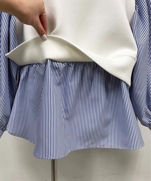 PICCIN（ピッチン）の「ストライプ切り替えダンボールニットプルオーバー（Tシャツ/カットソー・レディース・オフホワイト/ライトグレー・M）」の5枚目の写真