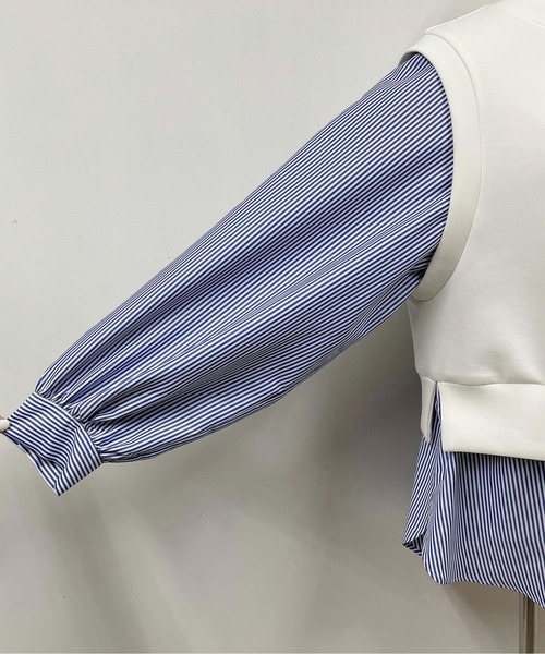 PICCIN（ピッチン）の「ストライプ切り替えダンボールニットプルオーバー（Tシャツ/カットソー・レディース・オフホワイト/ライトグレー・M）」の9枚目の写真