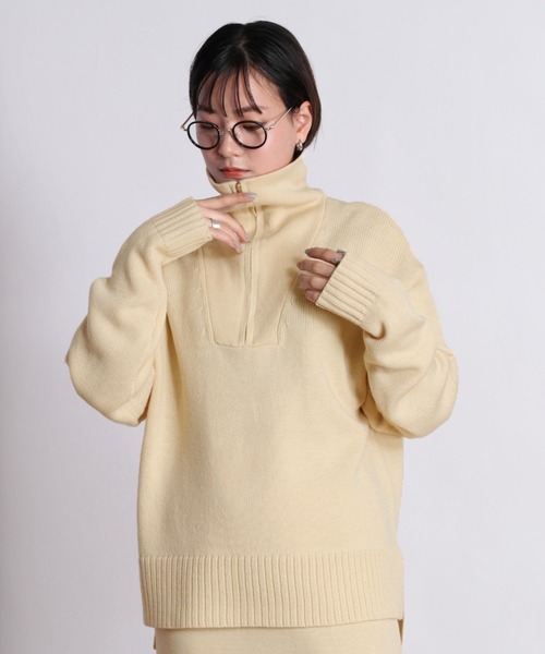 cepo（セポ）の「ハーフジップニット+ニットスカート　セットアップ（ワンピース・レディース・オフホワイト/ライム/チャコール・M）」の16枚目の写真