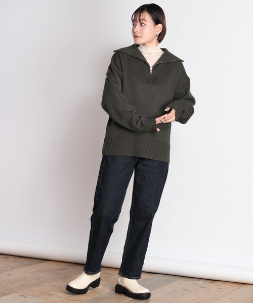 cepo（セポ）の「ハーフジップニット+ニットスカート　セットアップ（ワンピース・レディース・オフホワイト/ライム/チャコール・M）」の6枚目の写真