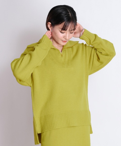 cepo（セポ）の「ハーフジップニット+ニットスカート　セットアップ（ワンピース・レディース・オフホワイト/ライム/チャコール・M）」の7枚目の写真