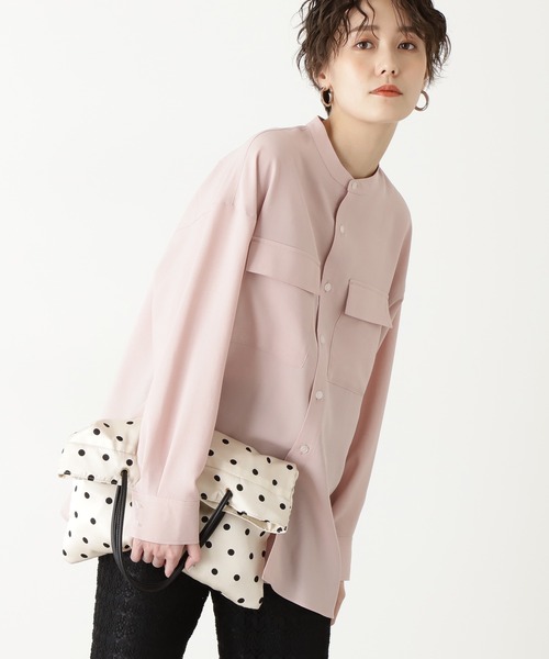 N.(N. Natural Beauty Basic)(エヌエヌナチュラルビューティーベーシック)の「【追加生産】◆ドライポプリンバンドカラーシャツ(シャツ/ブラウス・レディース・ライトグレー/ネイビー/ピンク/モカ・MEDIUM)」の4枚目の写真