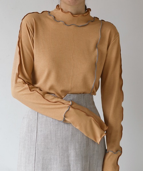 Bab（バブ）の「2WAY配色メロウハイネックトップス（Tシャツ/カットソー・レディース・パープル/アイボリー/キャメル・FREE）」の8枚目の写真