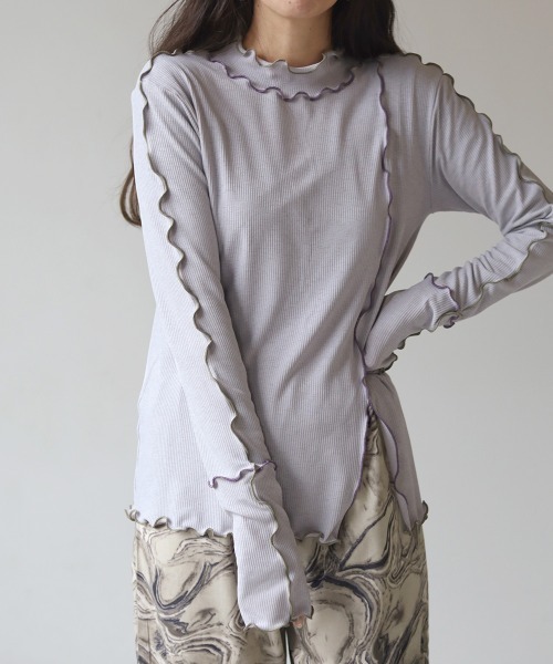 Bab（バブ）の「2WAY配色メロウハイネックトップス（Tシャツ/カットソー・レディース・パープル/アイボリー/キャメル・FREE）」の11枚目の写真