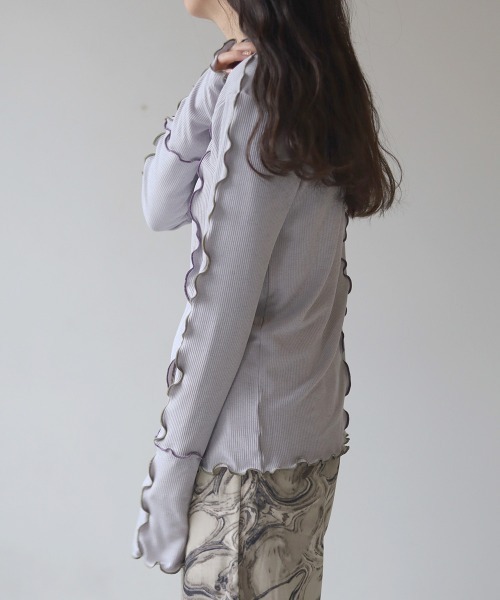 Bab（バブ）の「2WAY配色メロウハイネックトップス（Tシャツ/カットソー・レディース・パープル/アイボリー/キャメル・FREE）」の12枚目の写真