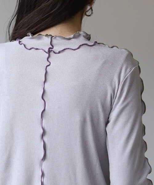 Bab（バブ）の「2WAY配色メロウハイネックトップス（Tシャツ/カットソー・レディース・パープル/アイボリー/キャメル・FREE）」の14枚目の写真