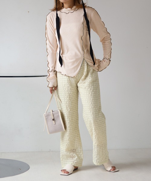 Bab（バブ）の「2WAY配色メロウハイネックトップス（Tシャツ/カットソー・レディース・パープル/アイボリー/キャメル・FREE）」の17枚目の写真