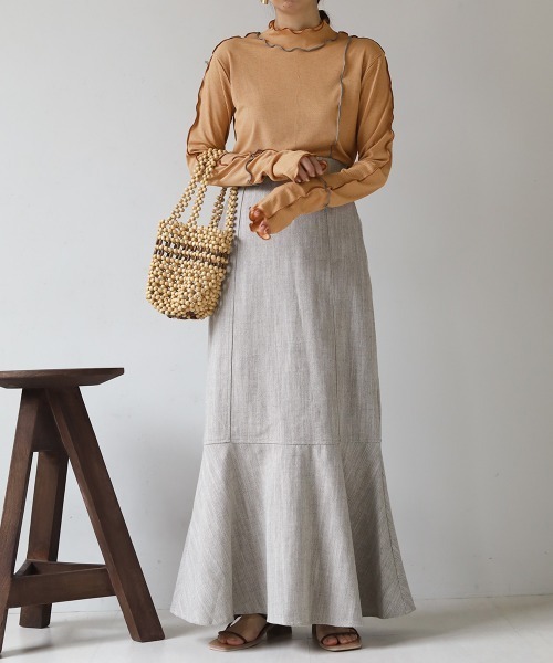 Bab（バブ）の「2WAY配色メロウハイネックトップス（Tシャツ/カットソー・レディース・パープル/アイボリー/キャメル・FREE）」の19枚目の写真