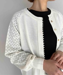 パール付き柄編みカーディガン