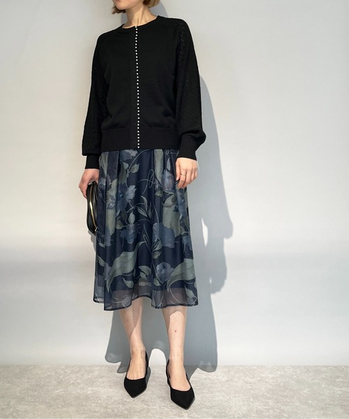 PICCIN（ピッチン）の「パール付き柄編みカーディガン（カーディガン/ボレロ・レディース・ブラック/グレー/オフホワイト/ブルー/グレイッシュベージュ・M）」の6枚目の写真