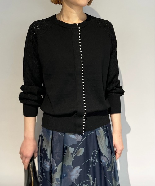 PICCIN（ピッチン）の「パール付き柄編みカーディガン（カーディガン/ボレロ・レディース・ブラック/グレー/オフホワイト/ブルー/グレイッシュベージュ・M）」の13枚目の写真