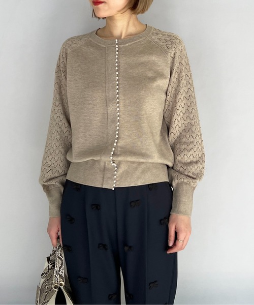 PICCIN（ピッチン）の「パール付き柄編みカーディガン（カーディガン/ボレロ・レディース・ブラック/グレー/オフホワイト/ブルー/グレイッシュベージュ・M）」の22枚目の写真