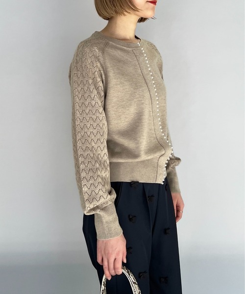 PICCIN（ピッチン）の「パール付き柄編みカーディガン（カーディガン/ボレロ・レディース・ブラック/グレー/オフホワイト/ブルー/グレイッシュベージュ・M）」の16枚目の写真